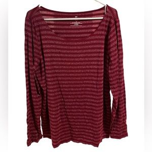 Talbots Burgundy Strip Long Sleeve Top size 1X